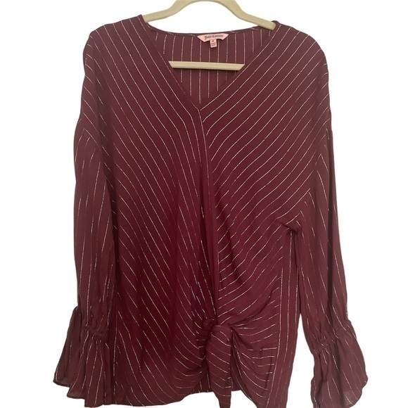 Juicy Couture Tops - Vintage Juicy Couture Y2K Burgundy Ruffle Sleeve Sparkle Top Size M